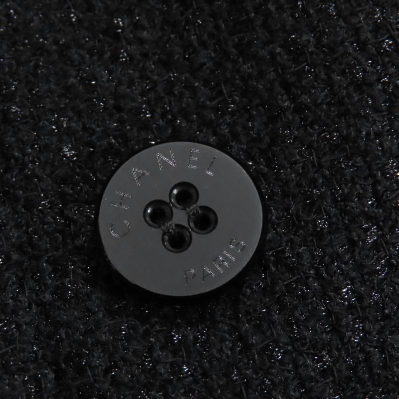 CHANEL Vintage 01A P18163 Logo Button Lined 100% Silk Tweed Long Coat Black 36