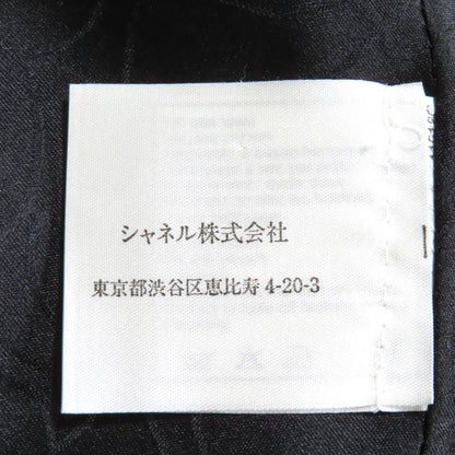 CHANEL Vintage 01A P18163 Logo Button Lined 100% Silk Tweed Long Coat Black 36