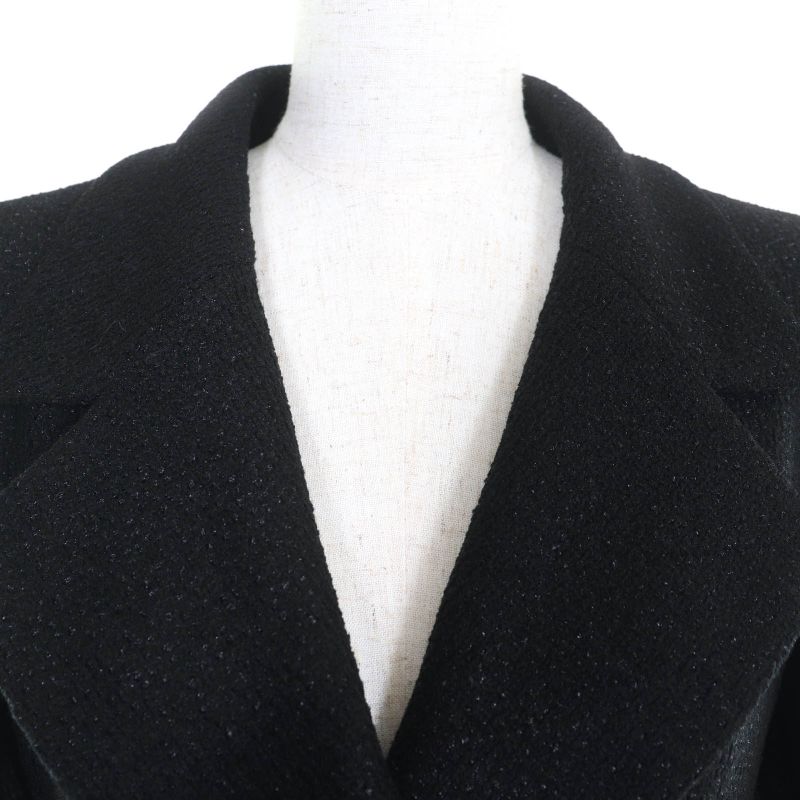 CHANEL Vintage 01A P18163 Logo Button Lined 100% Silk Tweed Long Coat Black 36