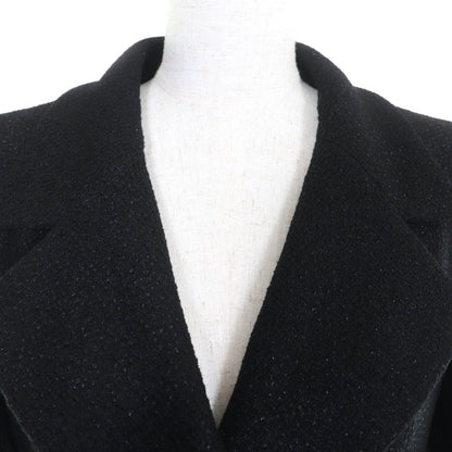 CHANEL Vintage 01A P18163 Logo Button Lined 100% Silk Tweed Long Coat Black 36