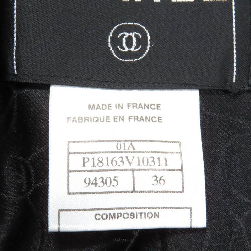 CHANEL Vintage 01A P18163 Logo Button Lined 100% Silk Tweed Long Coat Black 36