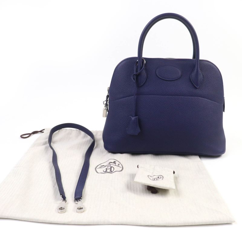 Hermes Bolide 31 Taurillon Clemence Blue Saphir Silver Hardware Handbag
