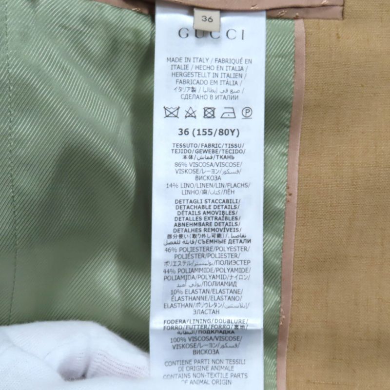 Gucci 691278 Zafhj Linen Blend Tailored Jacket Light Brown 36 With Hanger Made