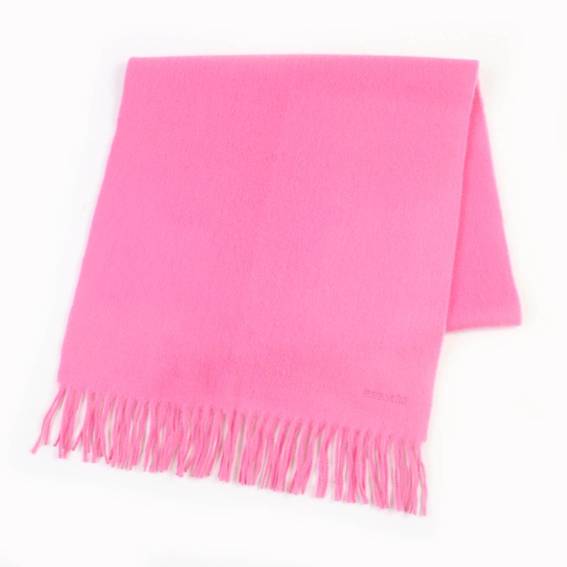 Hermes 100% Cashmere ROSE Logo Embroidered Fringed Scarf With Logo Embroidery