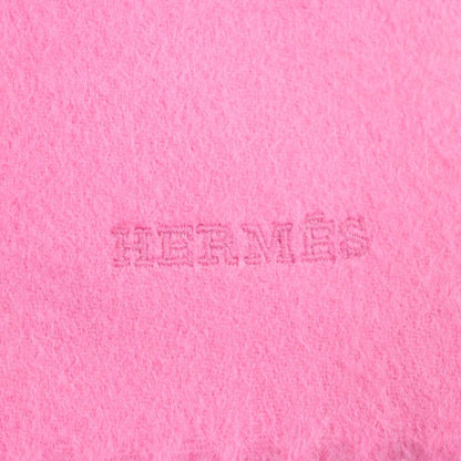 Hermes 100% Cashmere ROSE Logo Embroidered Fringed Scarf With Logo Embroidery