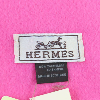 Hermes 100% Cashmere ROSE Logo Embroidered Fringed Scarf With Logo Embroidery