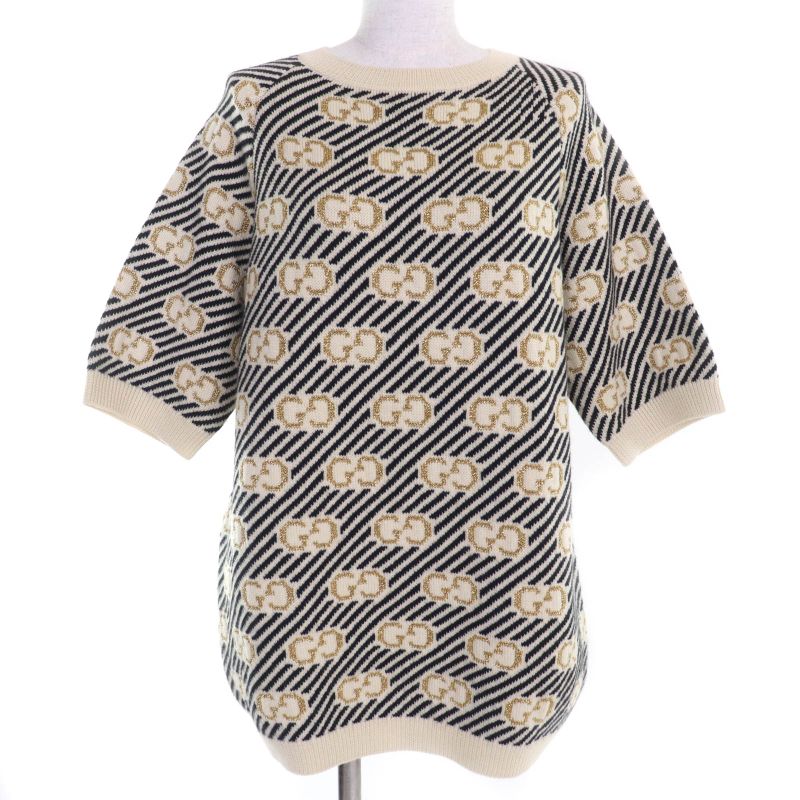 Gucci 574208 Oversized GG Stripe Jacquard Short Sleeve Knit Multi XXS Made In