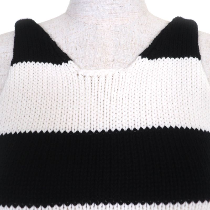 Louis Vuitton 22AW 100% Cotton LV Logo Patch Striped Knit Dress Black White XS