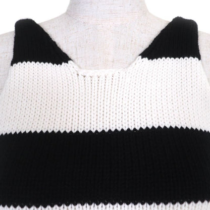 Louis Vuitton 22AW 100% Cotton LV Logo Patch Striped Knit Dress Black White XS