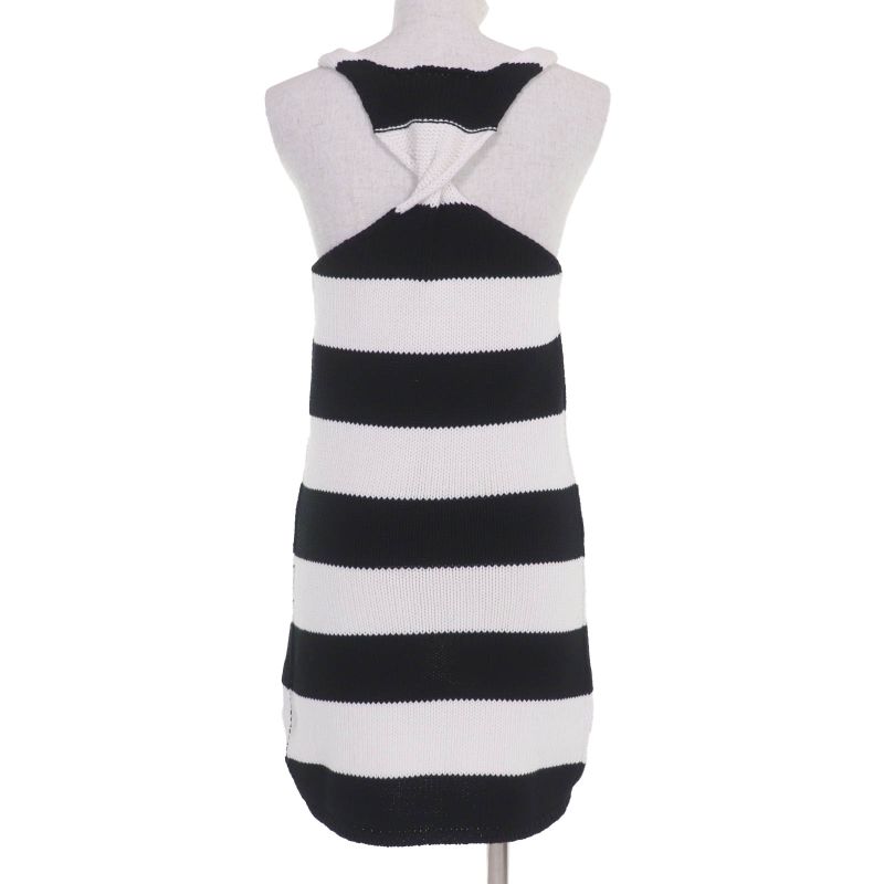 Louis Vuitton 22AW 100% Cotton LV Logo Patch Striped Knit Dress Black White XS