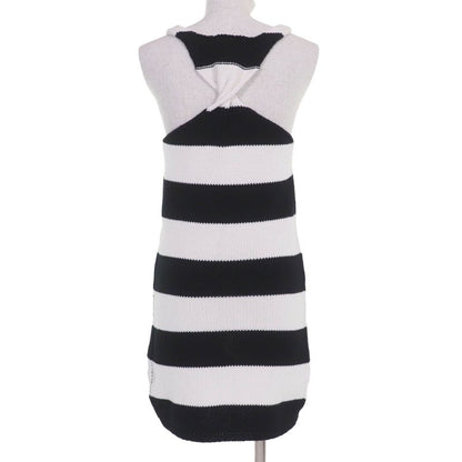 Louis Vuitton 22AW 100% Cotton LV Logo Patch Striped Knit Dress Black White XS