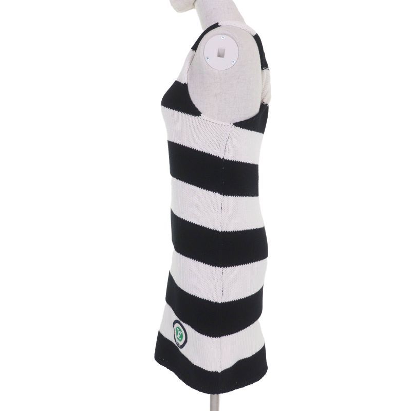 Louis Vuitton 22AW 100% Cotton LV Logo Patch Striped Knit Dress Black White XS