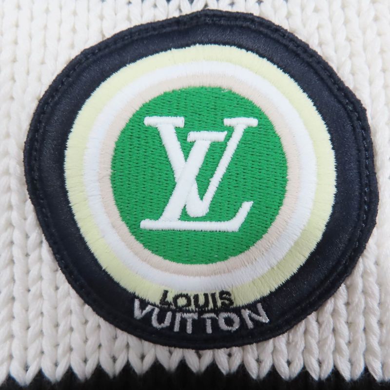 Louis Vuitton 22AW 100% Cotton LV Logo Patch Striped Knit Dress Black White XS