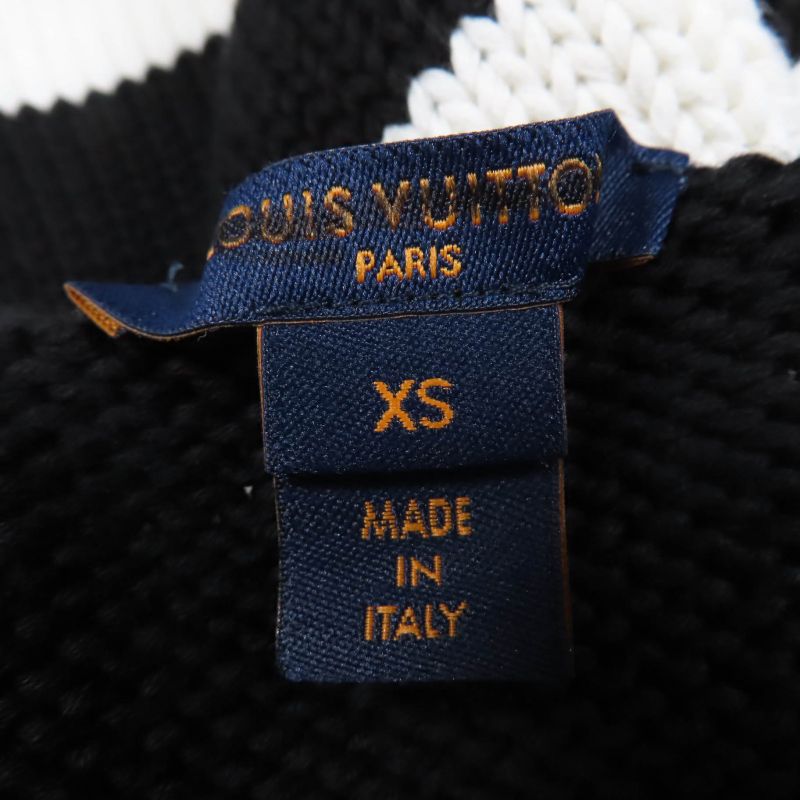 Louis Vuitton 22AW 100% Cotton LV Logo Patch Striped Knit Dress Black White XS