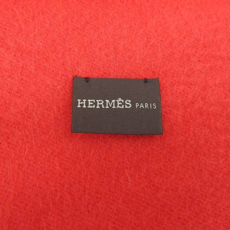 Hermes 100% Cashmere Logo Embroidery Fringed Scarf Shawl Red Made In Italy