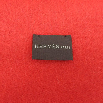 Hermes 100% Cashmere Logo Embroidery Fringed Scarf Shawl Red Made In Italy