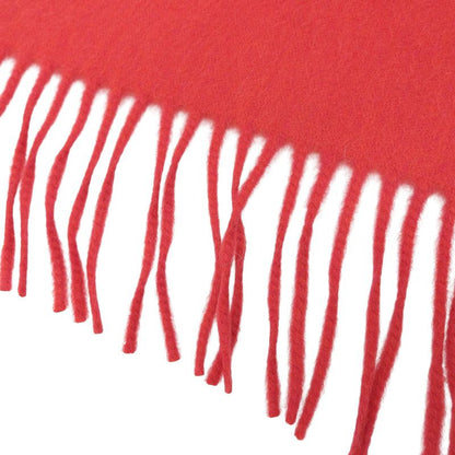 Hermes 100% Cashmere Logo Embroidery Fringed Scarf Shawl Red Made In Italy