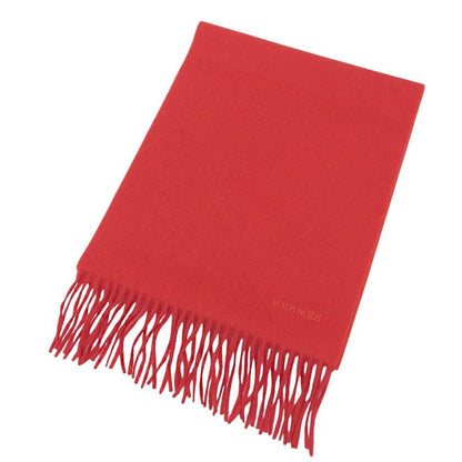 Hermes 100% Cashmere Logo Embroidery Fringed Scarf Shawl Red Made In Italy