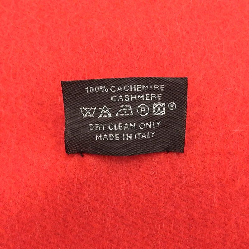 Hermes 100% Cashmere Logo Embroidery Fringed Scarf Shawl Red Made In Italy