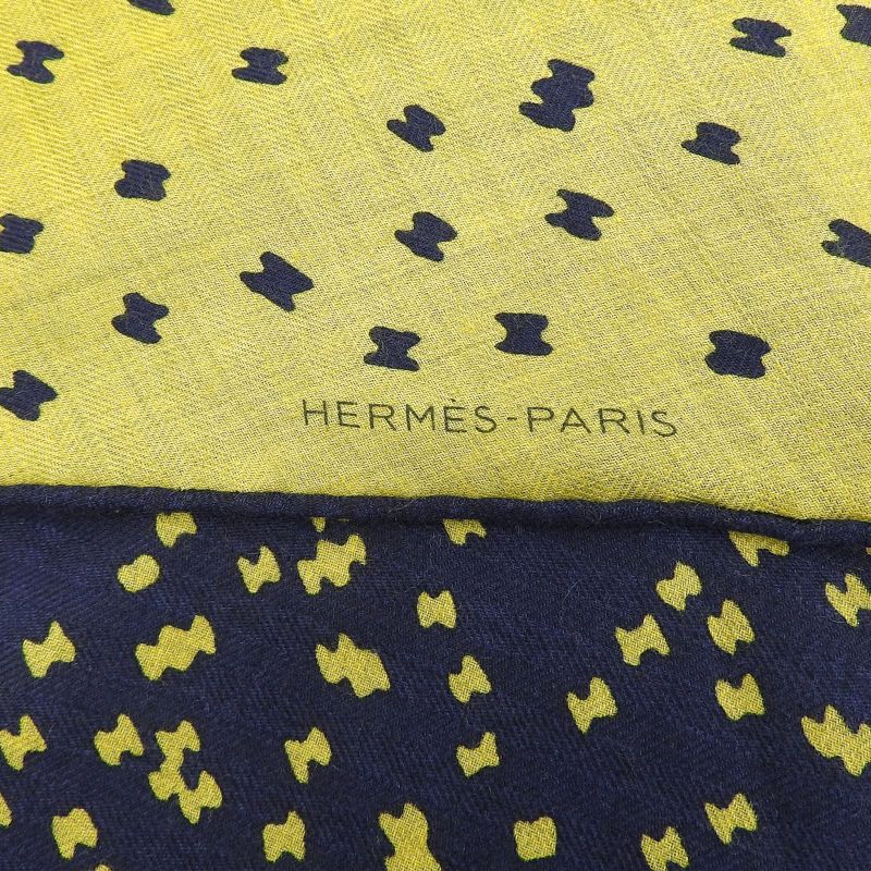 Hermes Rosange GM Cashmere Silk Blend Scarf Yellow Navy With Box Made In