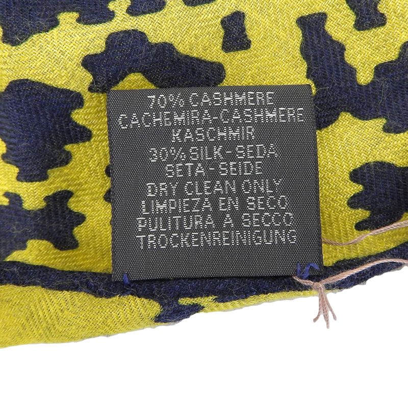 Hermes Rosange GM Cashmere Silk Blend Scarf Yellow Navy With Box Made In