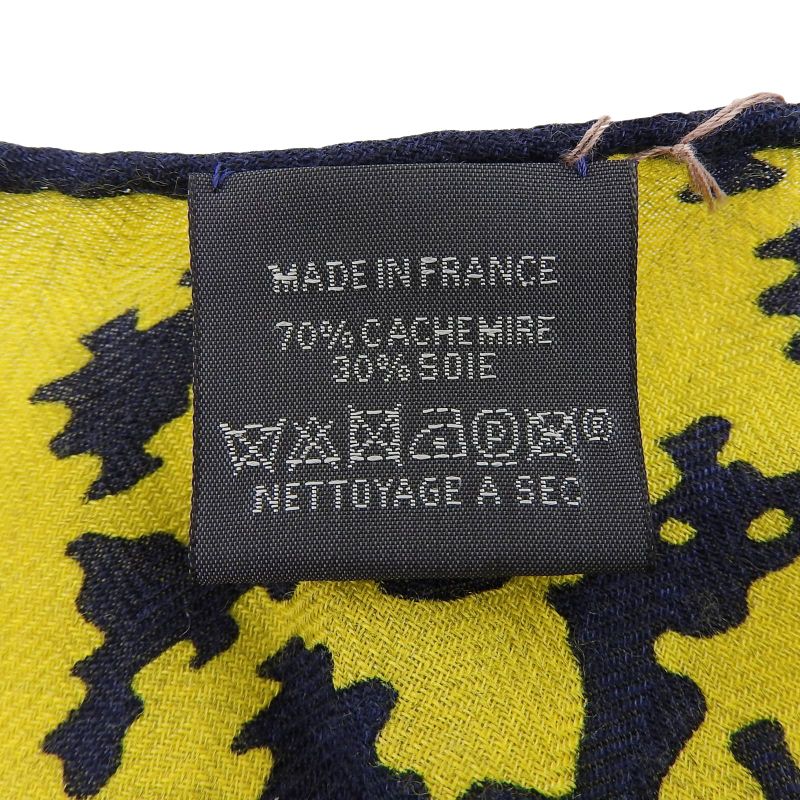 Hermes Rosange GM Cashmere Silk Blend Scarf Yellow Navy With Box Made In