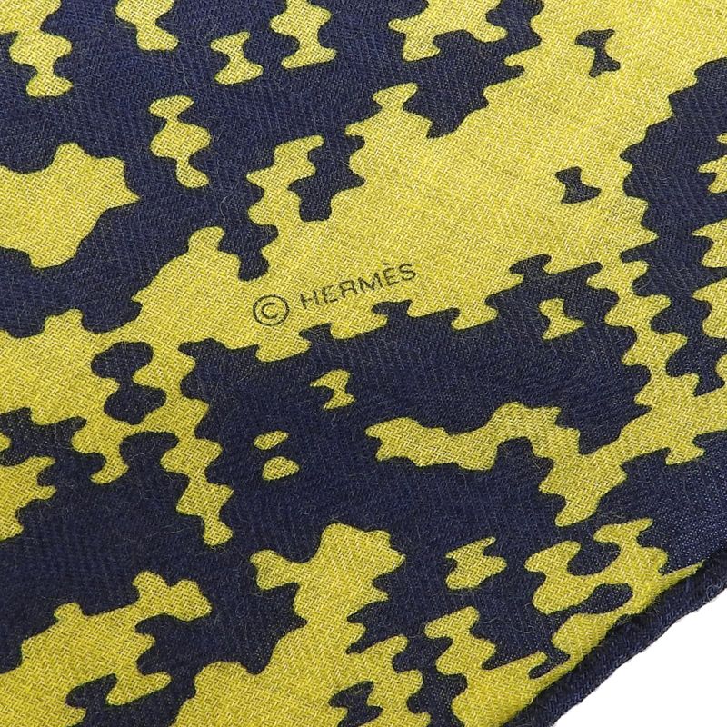 Hermes Rosange GM Cashmere Silk Blend Scarf Yellow Navy With Box Made In
