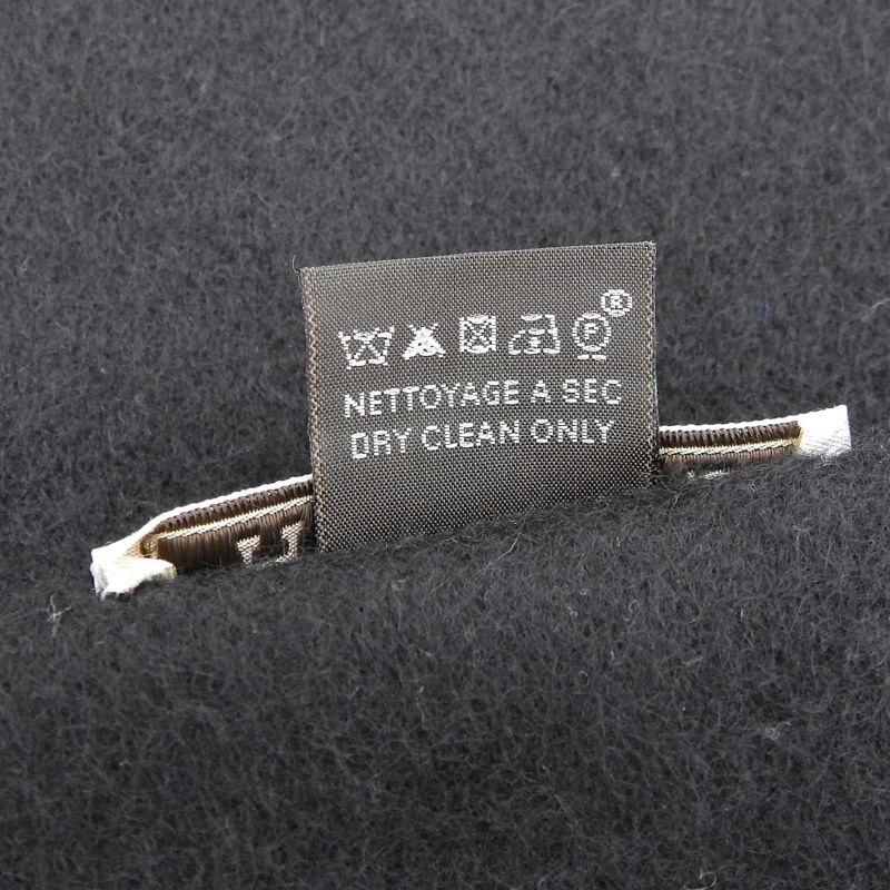 Hermes Cashmere Logo Embroidery Fringed Scarf Black Made In Scotland Men's