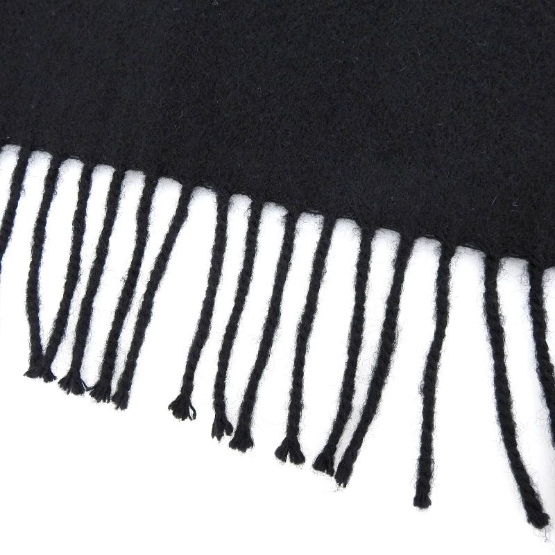 Hermes Cashmere Logo Embroidery Fringed Scarf Black Made In Scotland Men's
