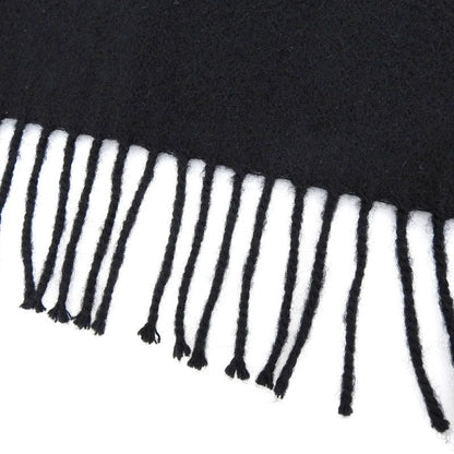 Hermes Cashmere Logo Embroidery Fringed Scarf Black Made In Scotland Men's