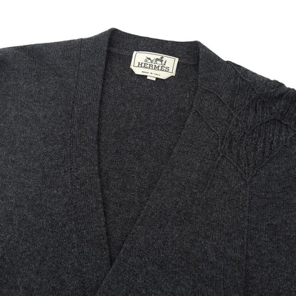 Hermes 24 Years 100% Cashmere V-neck Spider Cardigan Charcoal Gray S Made In