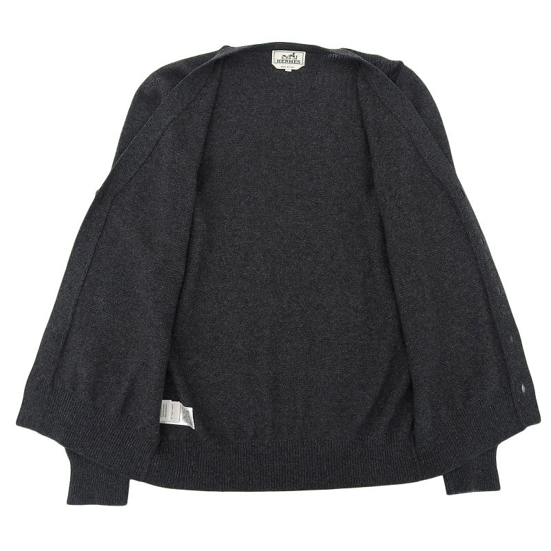 Hermes 24 Years 100% Cashmere V-neck Spider Cardigan Charcoal Gray S Made In