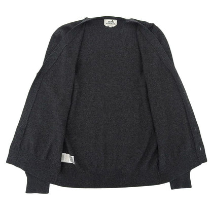 Hermes 24 Years 100% Cashmere V-neck Spider Cardigan Charcoal Gray S Made In