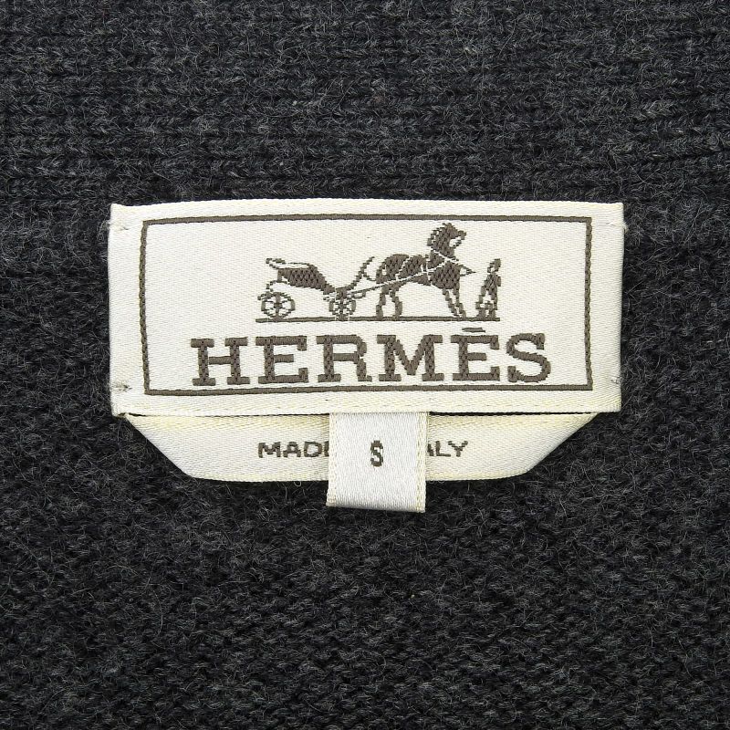 Hermes 24 Years 100% Cashmere V-neck Spider Cardigan Charcoal Gray S Made In