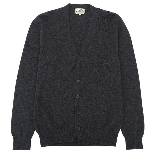 Hermes 24 Years 100% Cashmere V-neck Spider Cardigan Charcoal Gray S Made In