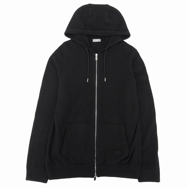 DIOR Homme 113m200at223 100% Cashmere CD Embroidery Knit Hoodie Black XXL Made