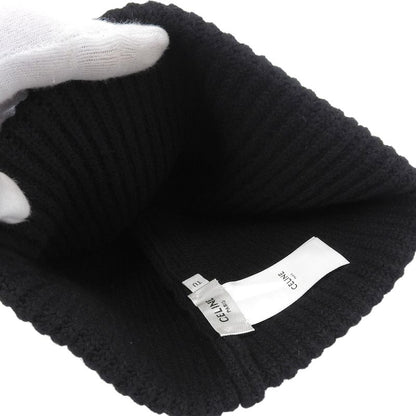 Celine 2a25r535q 100% Wool Felt Logo Hat Knit Cap Black TU Made In Italy