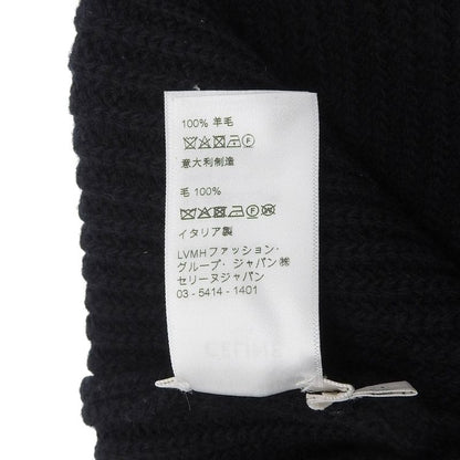 Celine 2a25r535q 100% Wool Felt Logo Hat Knit Cap Black TU Made In Italy