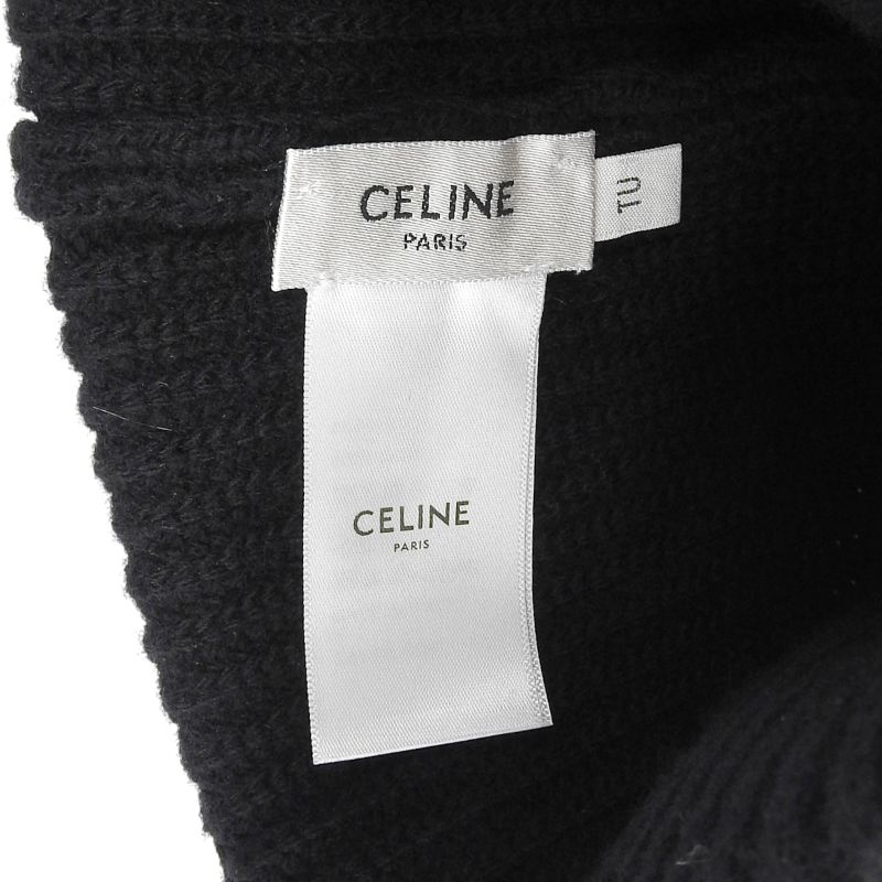Celine 2a25r535q 100% Wool Felt Logo Hat Knit Cap Black TU Made In Italy