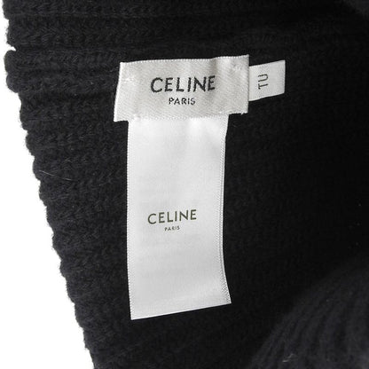 Celine 2a25r535q 100% Wool Felt Logo Hat Knit Cap Black TU Made In Italy