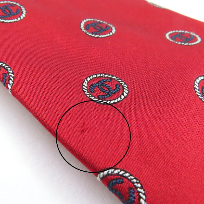 CHANEL 100% Silk Coco Logo Design All Over Tie Red With Box Men's