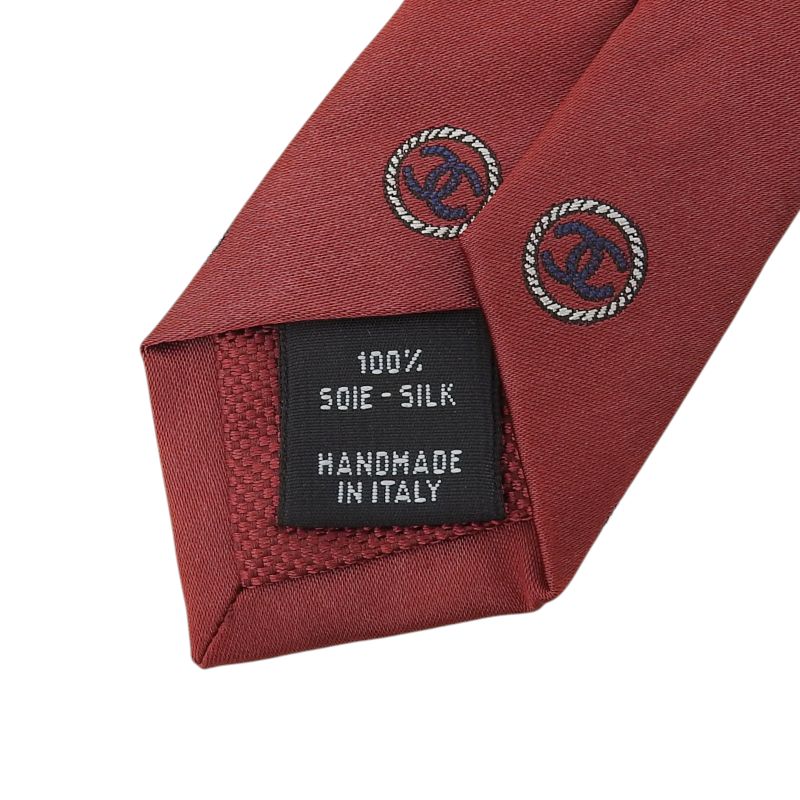 CHANEL 100% Silk Coco Logo Design All Over Tie Red With Box Men's