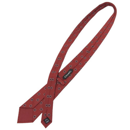 CHANEL 100% Silk Coco Logo Design All Over Tie Red With Box Men's