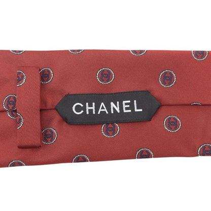 CHANEL 100% Silk Coco Logo Design All Over Tie Red With Box Men's