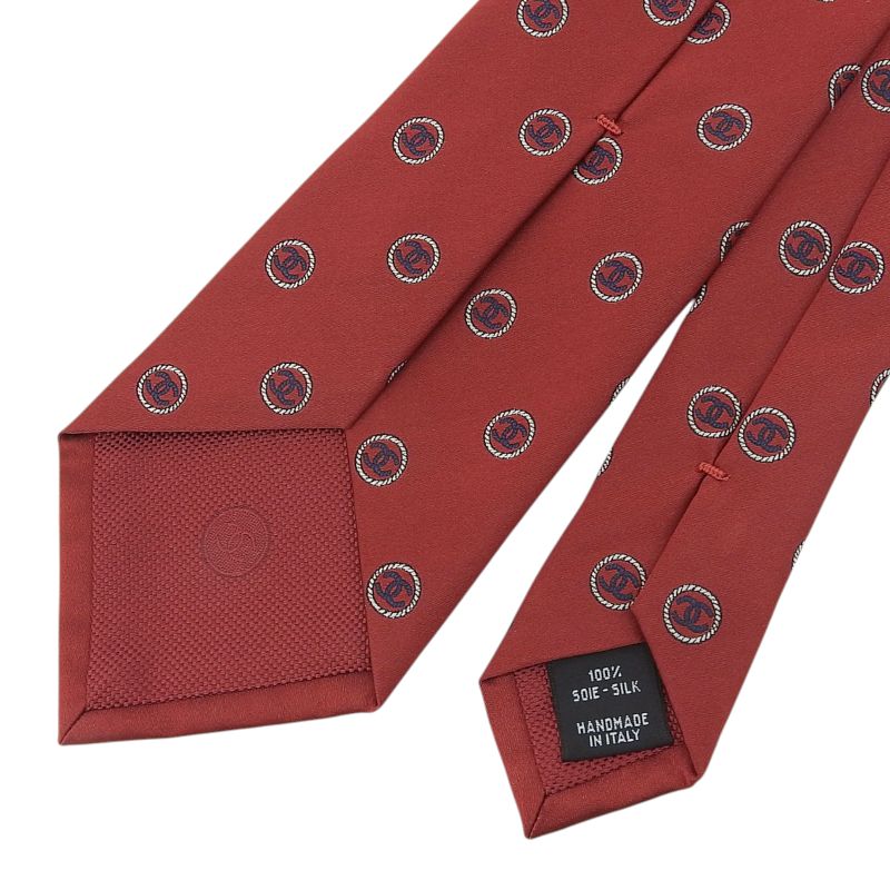 CHANEL 100% Silk Coco Logo Design All Over Tie Red With Box Men's