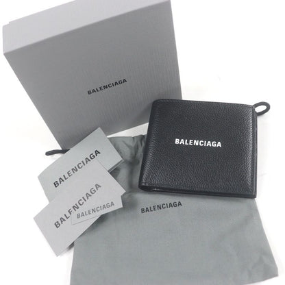 Balenciaga 594549 Logo Leather Bifold Compact Wallet Black With Box And Storage