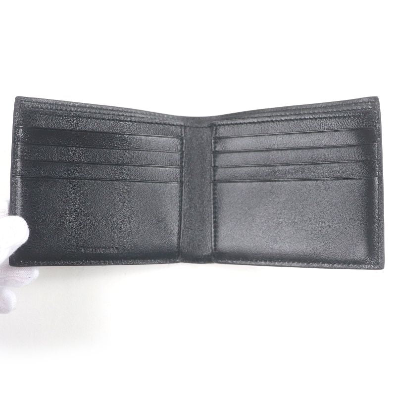 Balenciaga 594549 Logo Leather Bifold Compact Wallet Black With Box And Storage