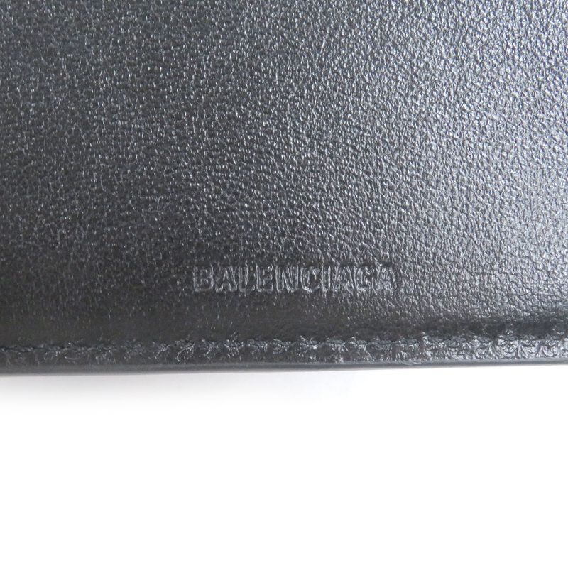 Balenciaga 594549 Logo Leather Bifold Compact Wallet Black With Box And Storage