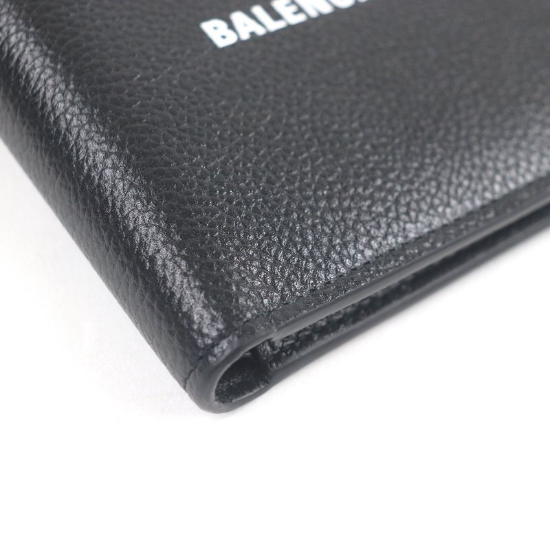 Balenciaga 594549 Logo Leather Bifold Compact Wallet Black With Box And Storage