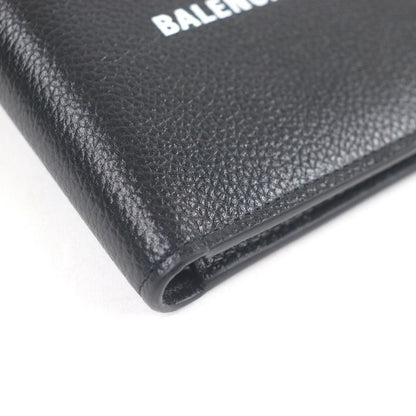 Balenciaga 594549 Logo Leather Bifold Compact Wallet Black With Box And Storage